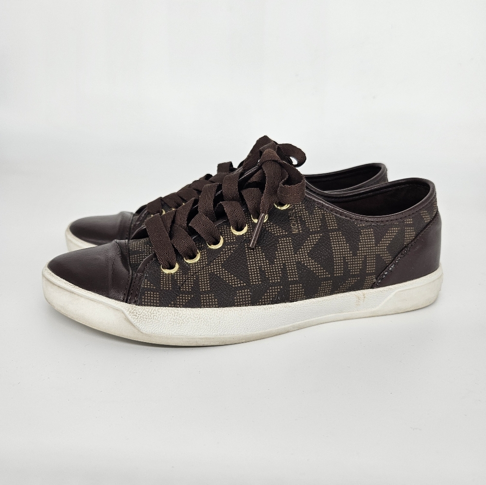 Michael Kors Brown and White Sneakers with Textured Fabric